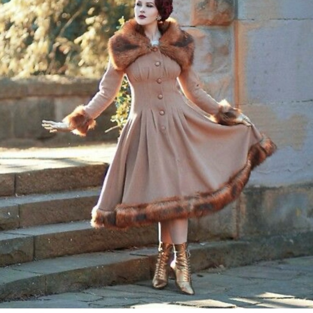 Collectif Plaid Coat with Faux Fur Trim - Picture 8 of 8